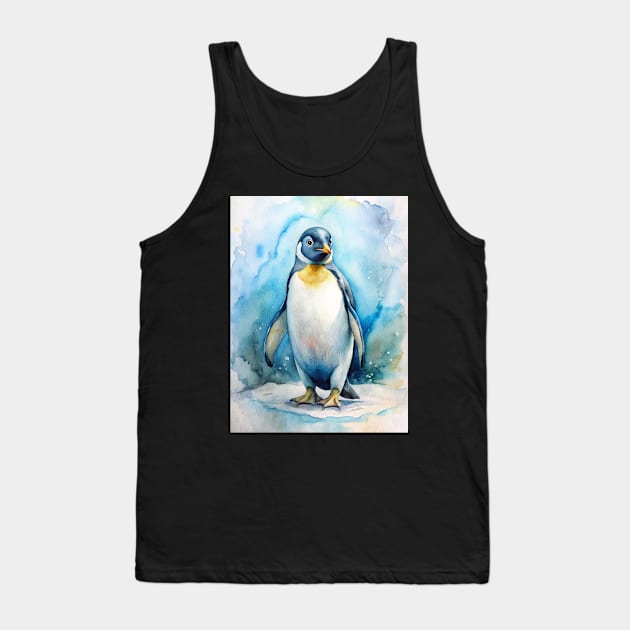 Adorable Penguin Animal Watercolor Painting Tank Top by Art-Jiyuu